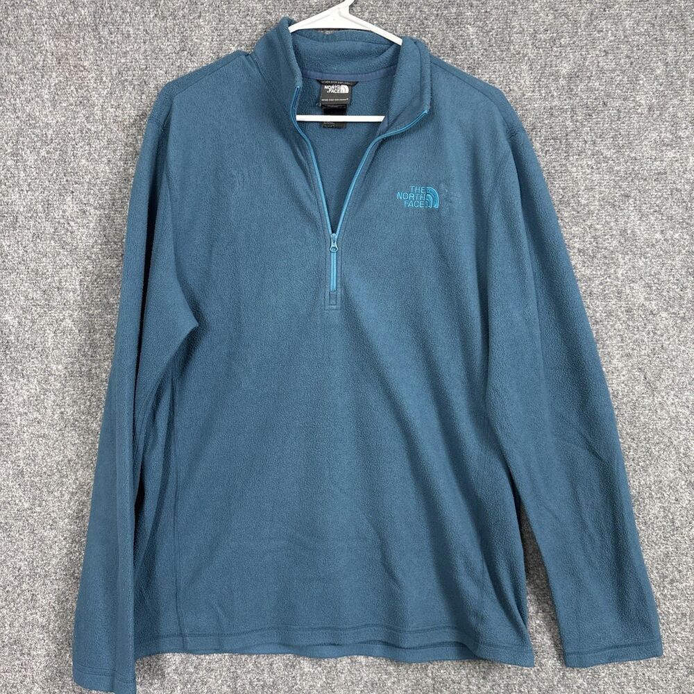 The North Face Sweater Mens Sz L Teal Blue Mock Fleece Pull Over Outdoors Nature